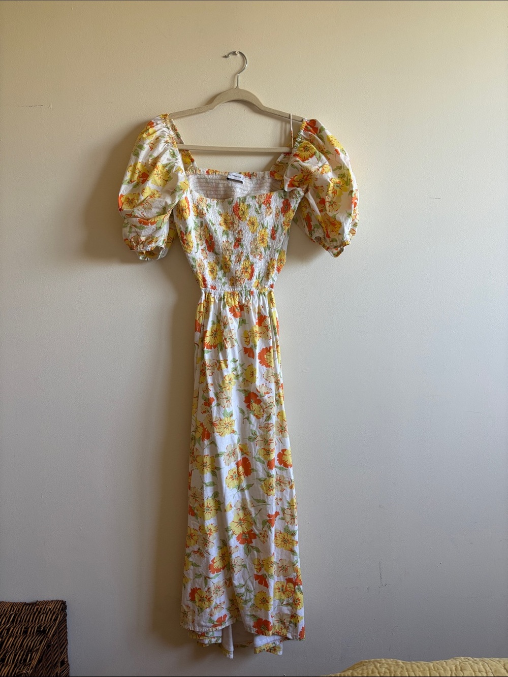 Faithfull the Brand White Maxi Dress with Yellow and Orange Floral Print